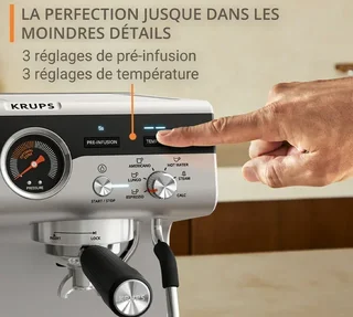 KRUPS Precision+ rozsdamentes eszpresszógép beépített őrlővel és barista készlettel