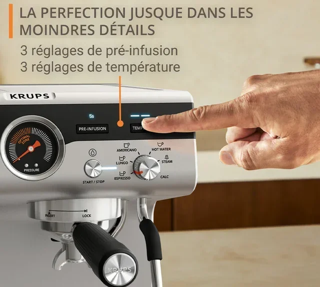 KRUPS Precision+ rozsdamentes eszpresszógép beépített őrlővel és barista készlettel