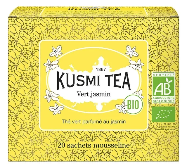 KUSMI TEA Organic Jasmine Green Tea - 20 Muslin Tea Bags