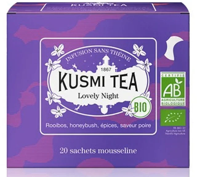 KUSMI TEA Organic Lovely Night Herbal Tea - 20 Tea Bags