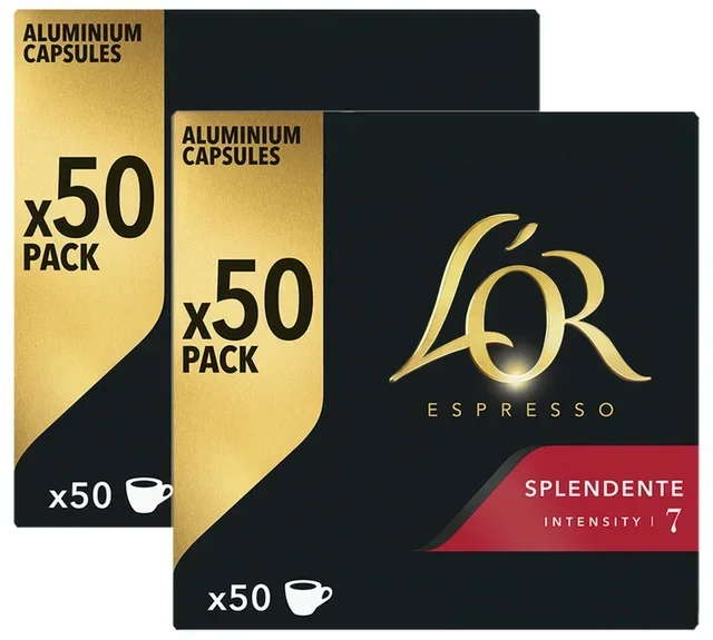 L'OR ESPRESSO Splendente – 100 κάψουλες αλουμινίου για Nespresso* Original, επαγγελματική συσκευασία