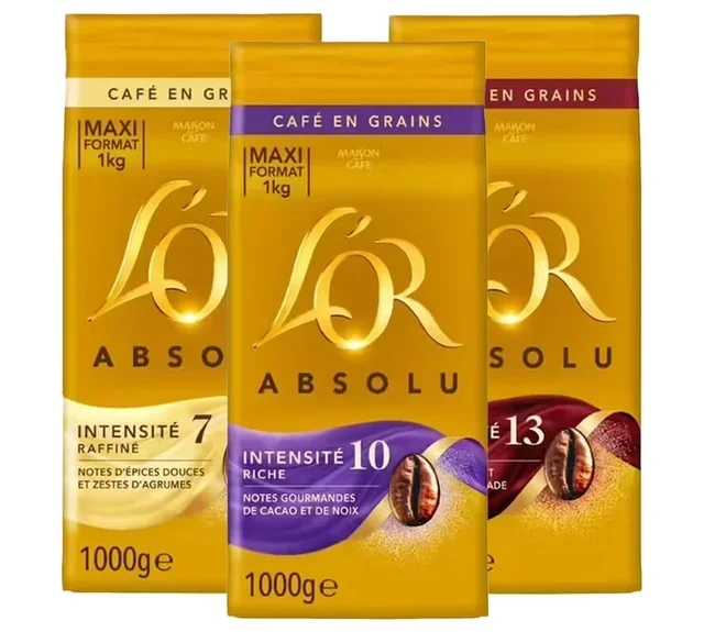L'OR Whole Bean Coffee 3kg Bundle - Intensity Trio Absolu, 10 &amp; 13