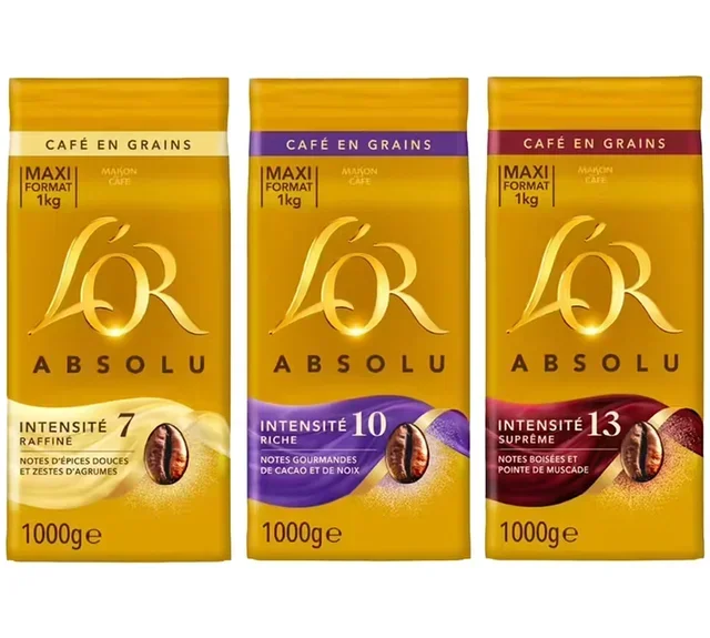 L'OR Whole Bean Coffee 3kg Bundle - Intensity Trio Absolu, 10 &amp; 13