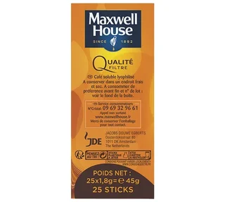 MAXWELL HOUSE Soluble Coffee - 25 Sticks - Filter Quality Blend
