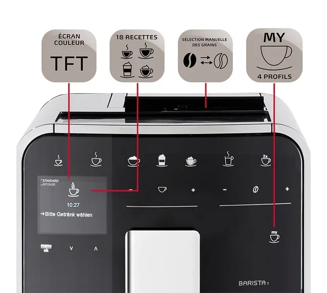 Macchina da caffè espresso Melitta Barista T Smart Connect, colore argento/nero, modello F830-101.