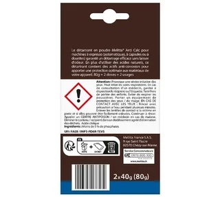 Détartrant MELITTA Anti Calc - Entretien machines café auto (2 sachets 40g)