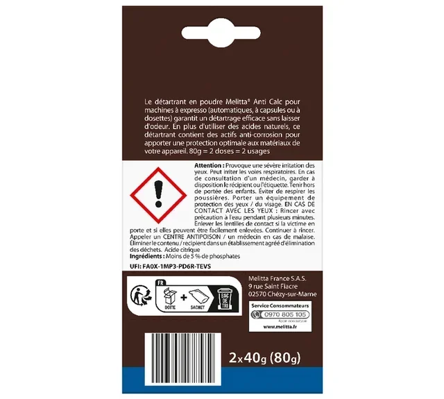 Descalcificador MELITTA - Anti Calc para máquinas de café automáticas (2 x 40g)