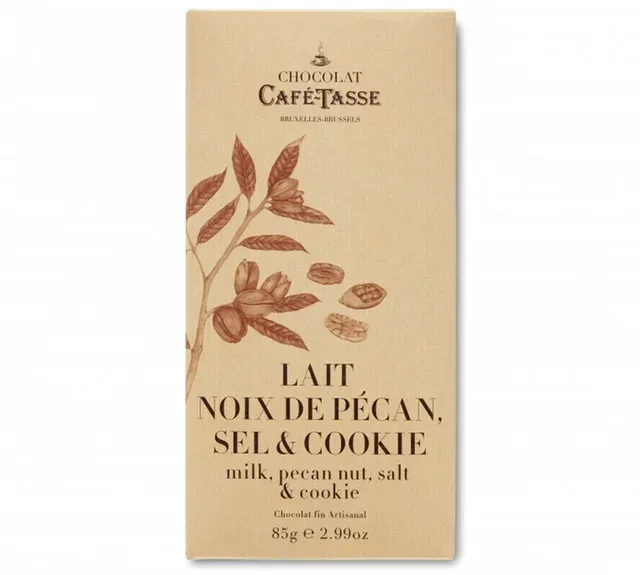 Milk Chocolate Bar with Pecans, Sea Salt, and Cookie Pieces - 85g - CAFÉ TASSE