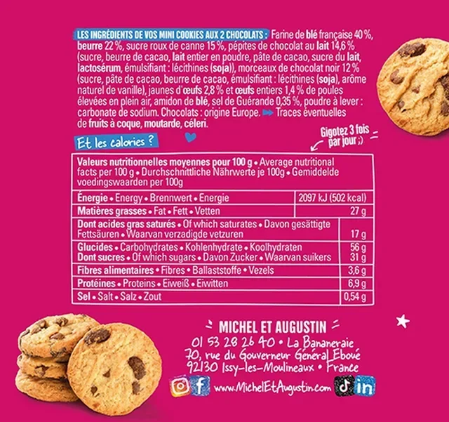 MICHEL &amp; AUGUSTIN Mini Čokoladni Kolačići – 100 g – Rok trajanja 01.03.2026