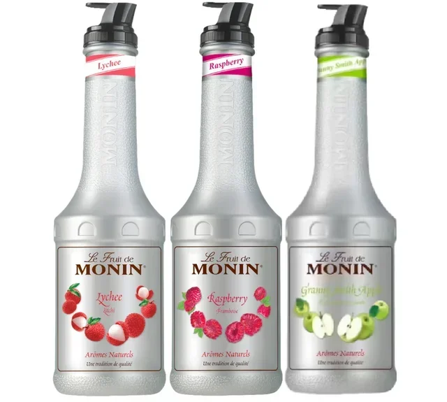 MONIN Set od 3 Voćnih Pirea 1L - Liči, Malina, Zelena Jabuka