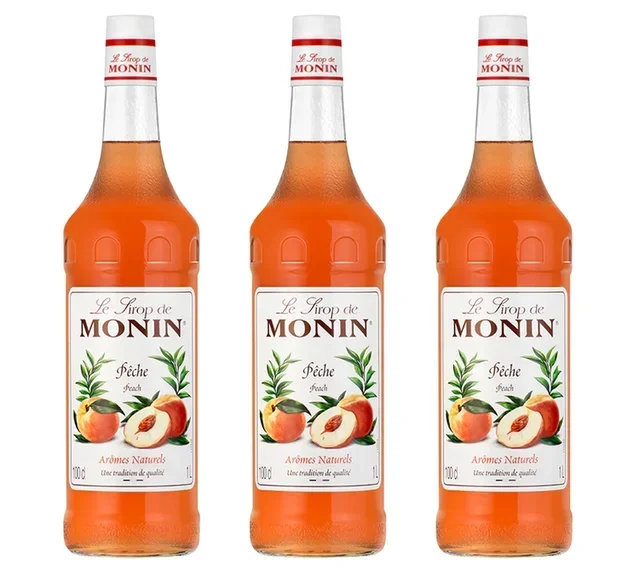 Monin Peach Syrup Professional Pack - 3 x 1 L