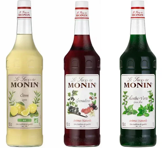 Monin Syrup Trio: Fresh Mint, Grenadine &amp; Organic Lemon - 3 x 1L
