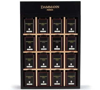 Professionele My little boutique-set – houten display met 16 blikjes 30g en theezeef – DAM