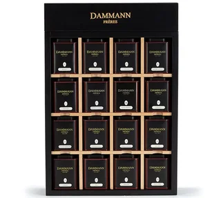 Professionele My little boutique-set – houten display met 16 blikjes 30g en theezeef – DAM