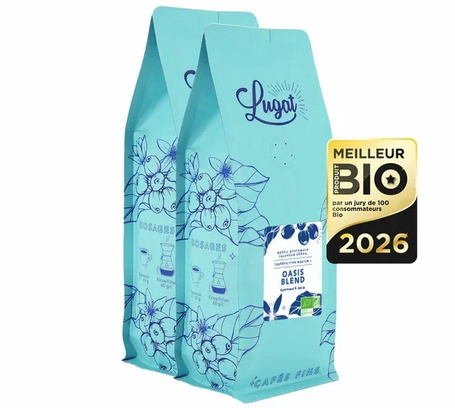 2 kg Bio Kávébab Oasis Blend Profiknak - Díjnyertes Legjobb Bio Termék - Cafés Lugat