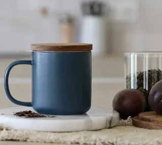 Tetera OGO Living 300ml Cerámica Azul Tapa Madera Acacia