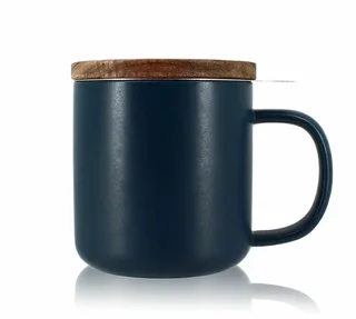 Tetera OGO Living 300ml Cerámica Azul Tapa Madera Acacia