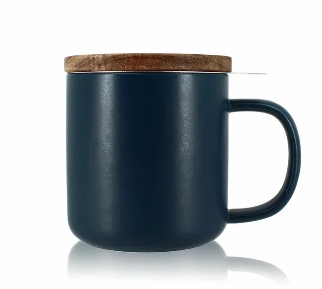 Tetera OGO Living 300ml Cerámica Azul Tapa Madera Acacia