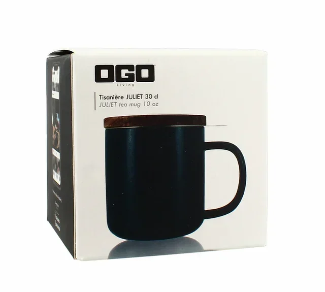 Tetera OGO Living 300ml Cerámica Azul Tapa Madera Acacia