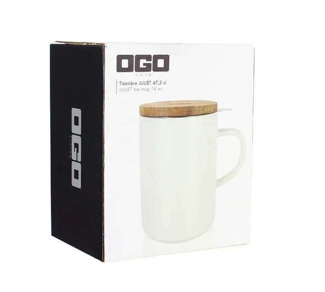 OGO Living - Teiera Gres 47,5 cl Bianca con Coperchio Acacia