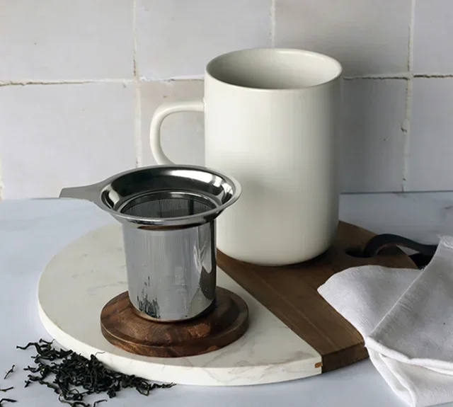 OGO Living - Teiera Gres 47,5 cl Bianca con Coperchio Acacia