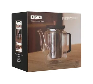 Théière OGO Living 550 ml verre gris fumé couvercle acacia