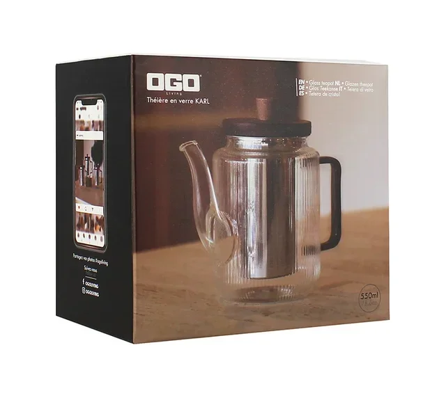 Théière OGO Living 550 ml verre gris fumé couvercle acacia