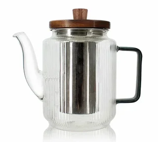 Théière OGO Living 550 ml verre gris fumé couvercle acacia