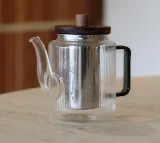 Théière OGO Living 550 ml verre gris fumé couvercle acacia