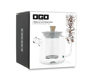 Théière OGO Living en verre borosilicate - Couvercle inox 55 cl