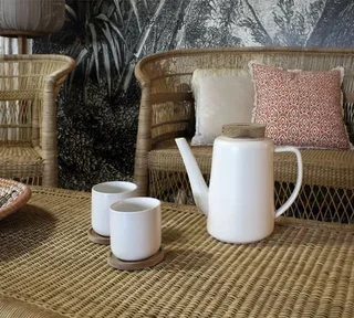 OGO Living Enzo teáskanna – 1,2 literes fehér porcelán, akácfa fedéllel + ajándék