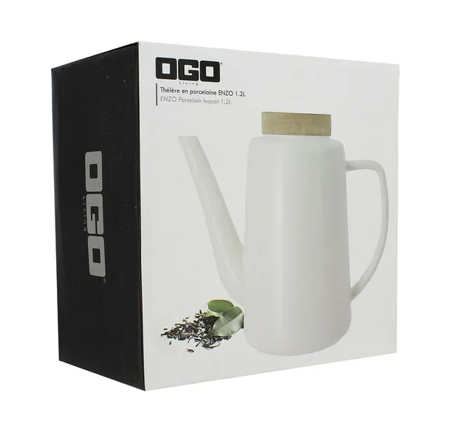 OGO Living Enzo Teapot 1.2L - White Porcelain + Free Gift