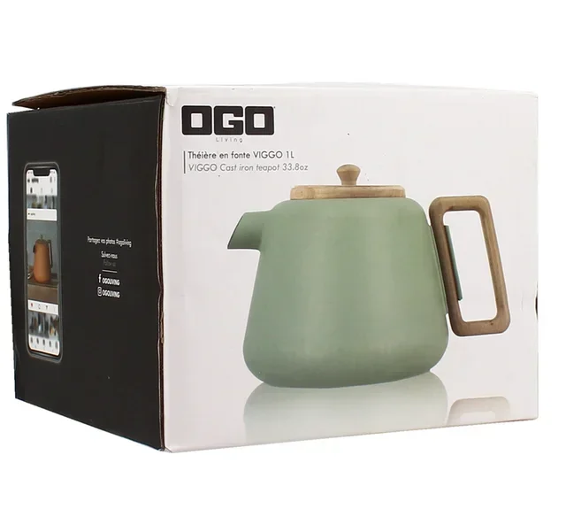 OGO LIVING Viggo Öntöttvas Teáskanna 1 Liter Mandulazöld