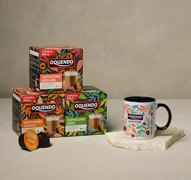 OQUENDO Cappuccino Gift Set: 42 cl Ceramic Mug with 36 Dolce Gusto Pods