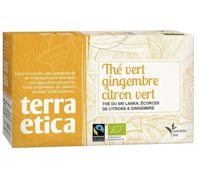 Bio- und Fairtrade-Grüner Tee mit Ingwer und Zitrone – 20 Teebeutel – Terra Etica