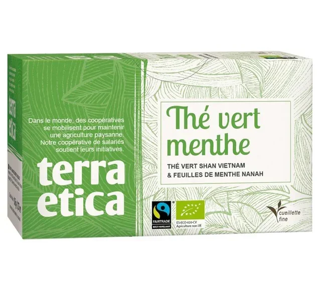 Bio-Grüntee mit Nanah-Minze – Fair Trade – 20 Teebeutel – Terra Etica
