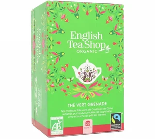 Bio- und Fairtrade-Grüner Tee mit Granatapfel und Rosenblüten – 20 Teebeutel – FAIRTRADE – ENGLISH TEA SHOP