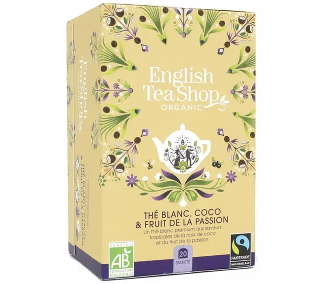 Organic &amp; Fairtrade White Tea Coconut &amp; Passion Fruit - 20 Sachets - FAIRTRADE - ENGLISH TEA SHOP