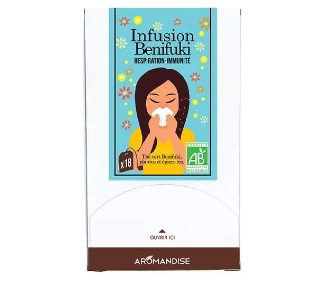 Luomu Vihreä Tee Benifuki Infuusio Hengitys &amp; Immuniteetti - 18 pussia - AROMANDISE