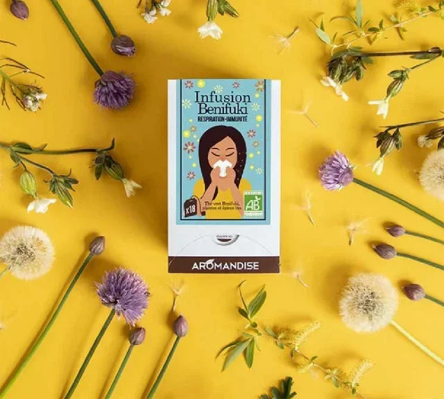 Luomu Vihreä Tee Benifuki Infuusio Hengitys &amp; Immuniteetti - 18 pussia - AROMANDISE