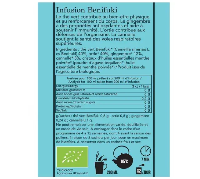 Luomu Vihreä Tee Benifuki Infuusio Hengitys &amp; Immuniteetti - 18 pussia - AROMANDISE