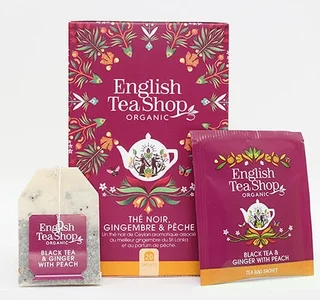 Organic Black Tea Ginger Peach - 20 Tea Bags - ENGLISH TEA SHOP