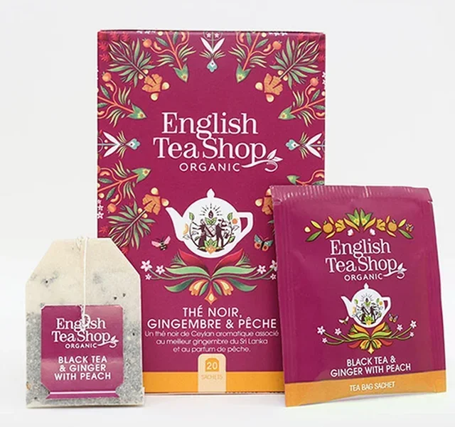 Organic Black Tea Ginger Peach - 20 Tea Bags - ENGLISH TEA SHOP