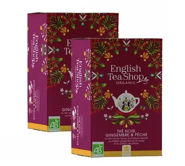 Pack Chá Preto Pêssego Gengibre Bio - 2 x 20 saquinhos - ENGLISH TEA SHOP