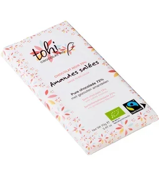 Økologisk mørk sjokolade 74% kakao, saltede mandler – 70g – TOHI