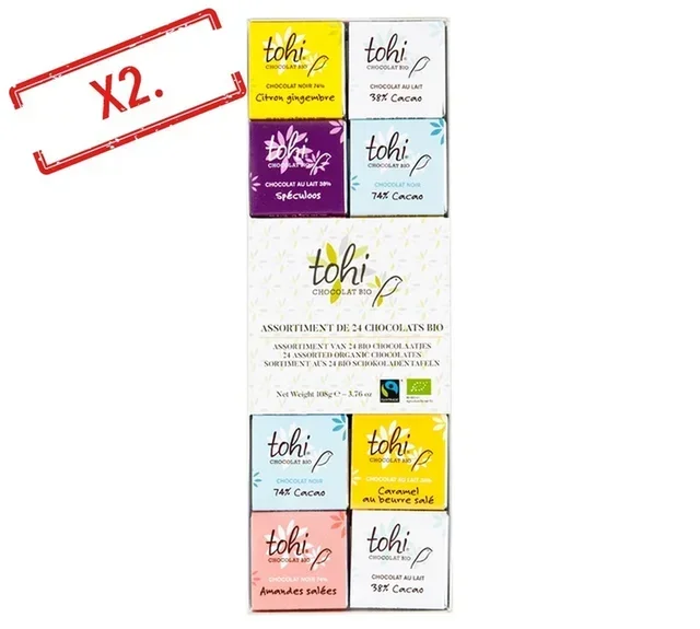 Organic Fair Trade Chocolate Variety Pack - 48 Squares 6 Flavors TOHI