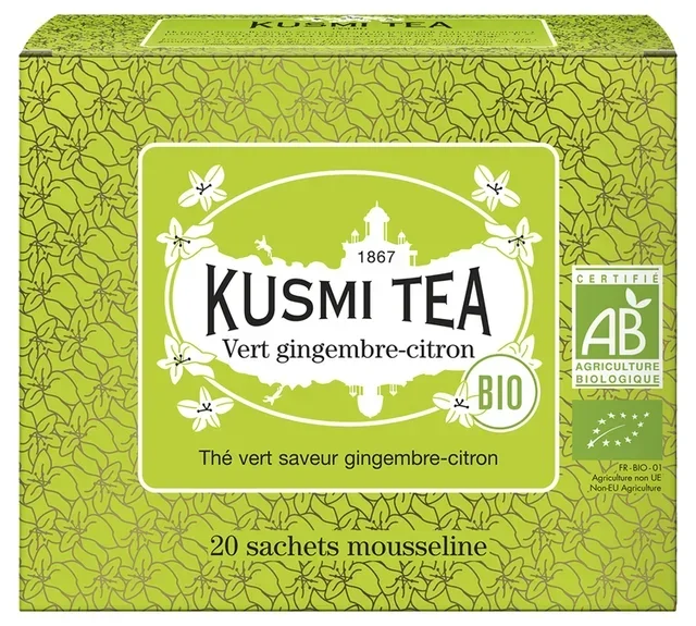 Organic Green Tea Ginger Lemon - 20 bags - KUSMI TEA