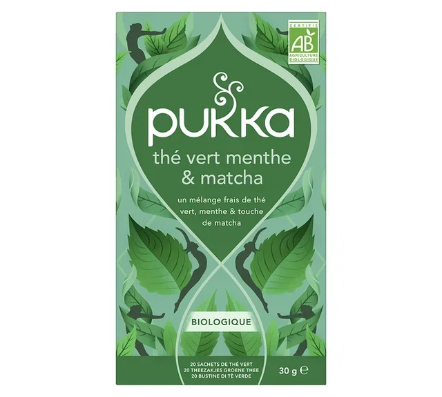 Organic Green Tea with Mint &amp; Matcha - 20 bags - PUKKA