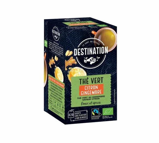 Organic Lemon Ginger Green Tea - 20 sachets - FAIRTRADE - DESTINATION