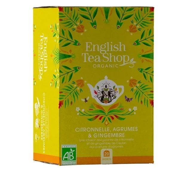 Økologisk sitronmelisse-, ingefær- og sitruste – 20 teposer – ENGLISH TEA SHOP